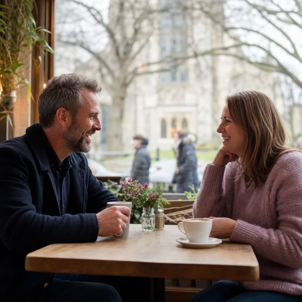 Busy public café chosen as a first-date meeting place in Gloucestershire